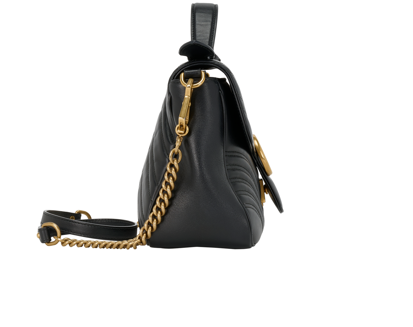 Medium Marmont Top Handle, &pound;850, Handbags, Black, Leather, Side view